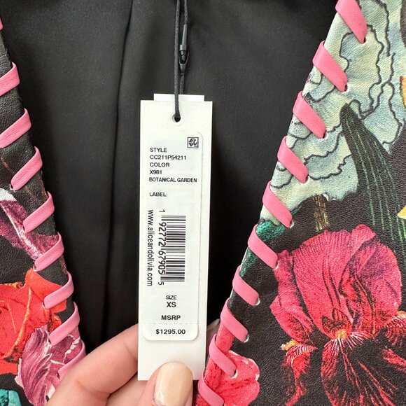 alice + olivia Zeta Whip Stitch Collar Cropped Leather Box Jacket - Picture 6 of 8